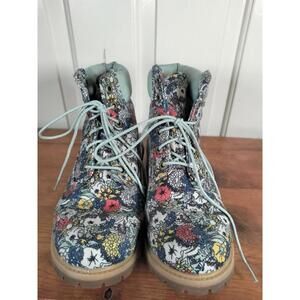 Timberland Floral Boots Women's Size 9 A1BHZ 6-Inch Premium Canvas Blue Green